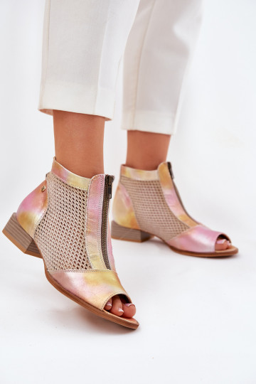 Stivaletti in pelle femminili con tacco largo e punte aperte Tai turiciejka 06413-15 rosa-arancioni