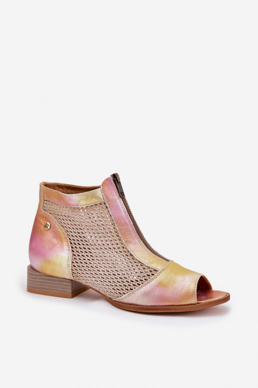 Pelle Stivali da donna con tacchi larghiOdkrytymi Palcami Deveciejka 06413-15 rosa-colore arancione Pelle Stivali da donna con tacchi larghiOdkrytymi Palcami Deveciejka 06413-15 rosa-colore arancione