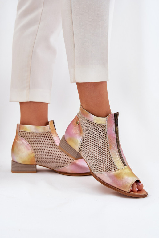 Pelle Stivali da donna con tacchi larghiOdkrytymi Palcami Deveciejka 06413-15 rosa-colore arancione Pelle Stivali da donna con tacchi larghiOdkrytymi Palcami Deveciejka 06413-15 rosa-colore arancione