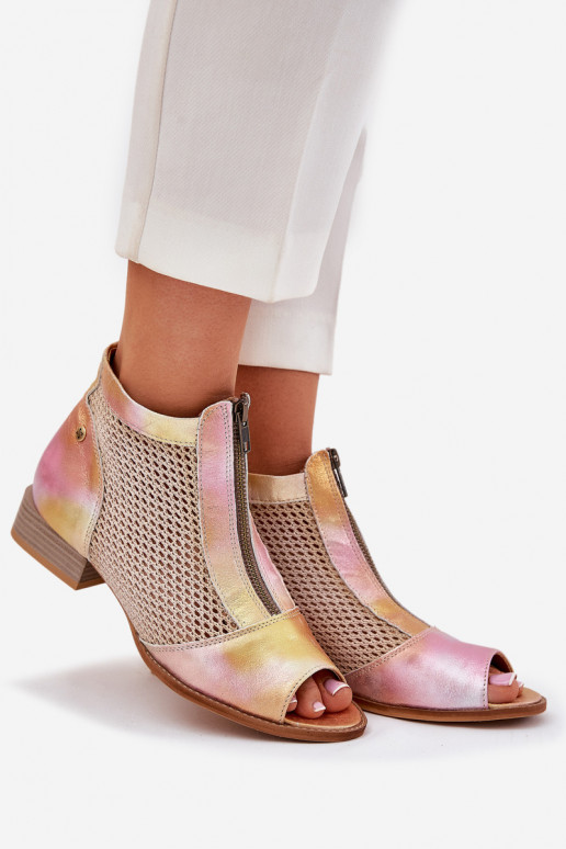 Pelle Stivali da donna con tacchi larghiOdkrytymi Palcami Deveciejka 06413-15 rosa-colore arancione Pelle Stivali da donna con tacchi larghiOdkrytymi Palcami Deveciejka 06413-15 rosa-colore arancione