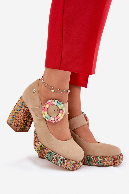 Scarpe scamosciate Con treccia con i tacchi e piattaforma Deveciejka 06839-04 beige