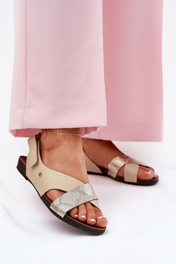 Sandali da donna con chiusure adesive Zazoo 40141 beige-colore dorato