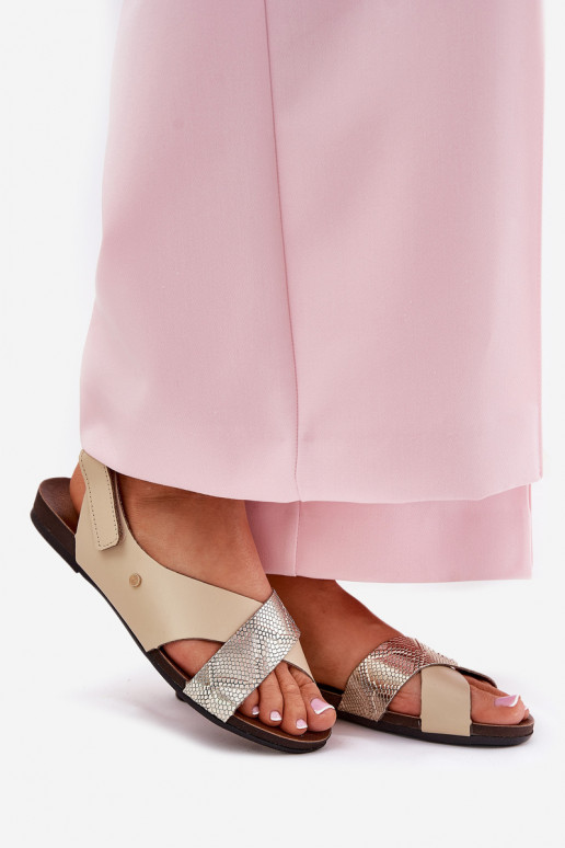 Sandali da donna con chiusure adesive Zazoo 40141 beige-colore dorato