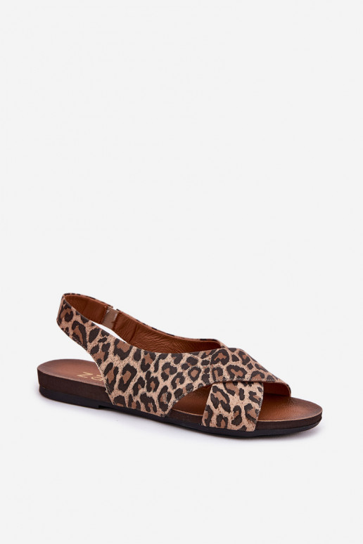sandali Pelle Femminile con motivi di pelliccia di leopardo colore marrone Zazoo 40407