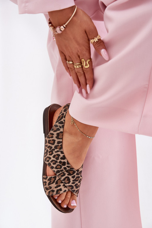 sandali Pelle Femminile con motivi di pelliccia di leopardo colore marrone Zazoo 40407