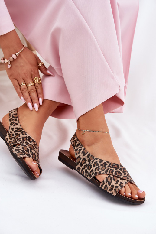 sandali Pelle Femminile con motivi di pelliccia di leopardo colore marrone Zazoo 40407