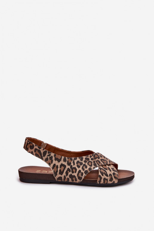 sandali Pelle Femminile con motivi di pelliccia di leopardo colore marrone Zazoo 40407