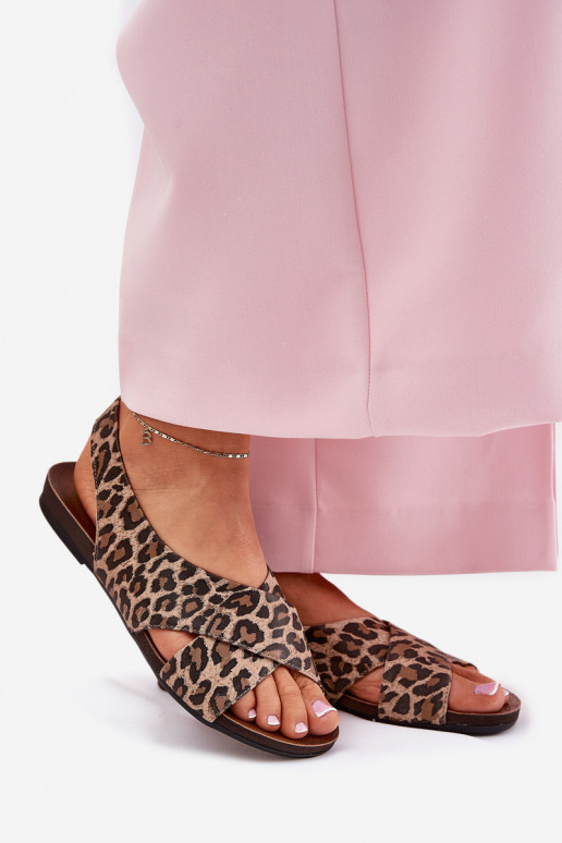 sandali Pelle Femminile con motivi di pelliccia di leopardo colore marrone Zazoo 40407