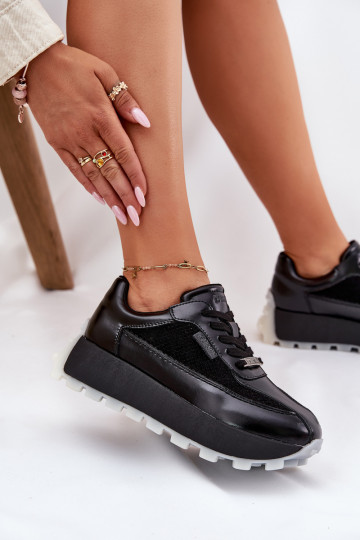 Pelle Femminile Scarpe modello sneakers con una piattaforma Big Star RR274873 HI-POLY SYSTEM colore nero