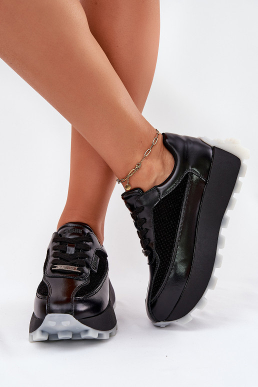Pelle Femminile Scarpe modello sneakers con una piattaforma Big Star RR274873 HI-POLY SYSTEM colore nero