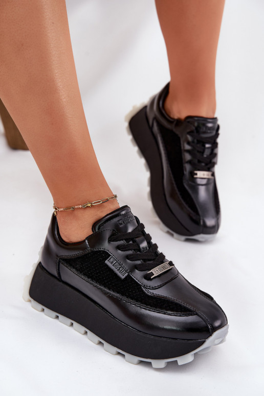 Pelle Femminile Scarpe modello sneakers con una piattaforma Big Star RR274873 HI-POLY SYSTEM colore nero