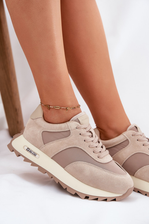 dalla pelle scamosciata Scarpe modello sneakers con una piattaforma Femminile Big Star RR274897 HI-POLY SYSTEM beige