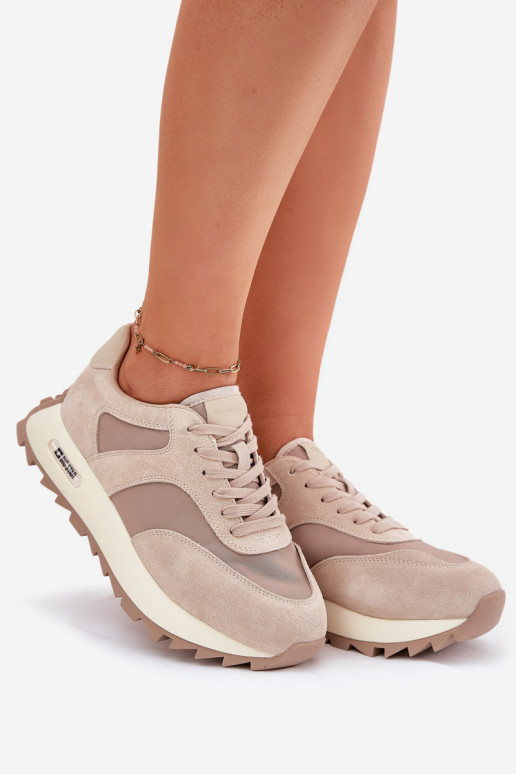 dalla pelle scamosciata Scarpe modello sneakers con una piattaforma Femminile Big Star RR274897 HI-POLY SYSTEM beige