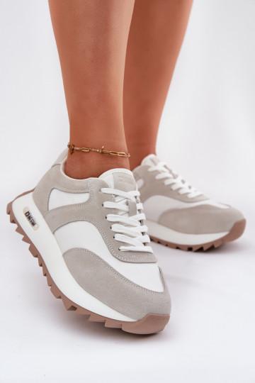 Scarpe sportive in camoscio con piattaforma Big Star RR274896 HI-POLY SYSTEM bianco-grigie 2