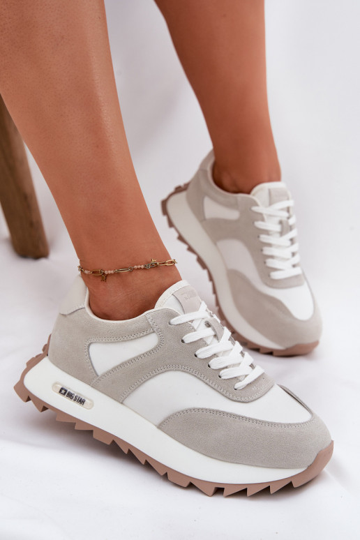 dalla pelle scamosciata Scarpe modello sneakers con una piattaforma Femminile Big Star RR274896 HI-POLY SYSTEM Bianco-colore gri dalla pelle scamosciata Scarpe modello sneakers con una piattaforma Femminile Big Star RR274896 HI-POLY SYSTEM Bianco-colore gri