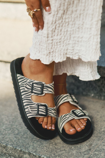 Pantofole da donna in pelle scamosciata con fibbie D.Franklin DFSH405002 Zebra