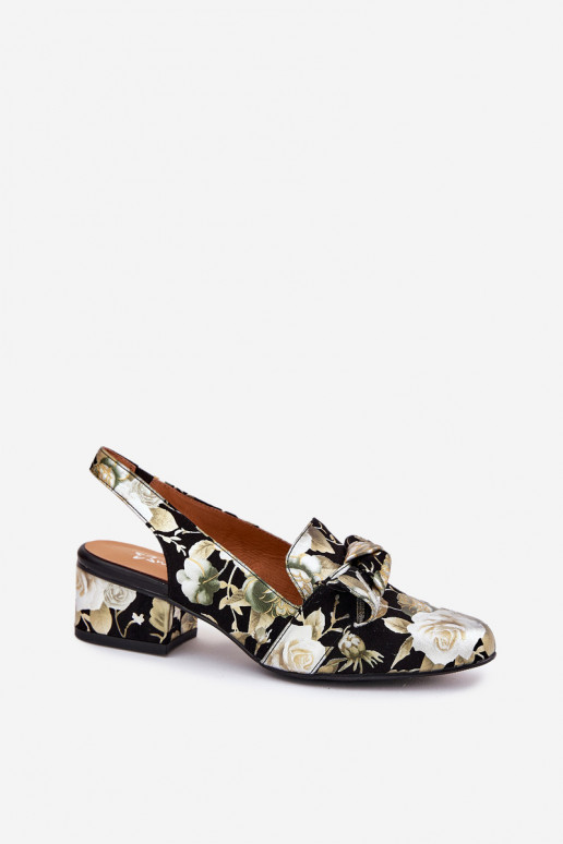 Pelle Scarpe con fiori con nastri N6539-44 colore nero
