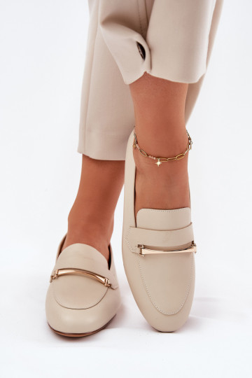 Pelle scarpe mocassini da donna Deveciejka K6809-04 beige