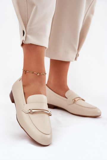 Pelle scarpe mocassini da donna Deveciejka K6809-04 beige 2