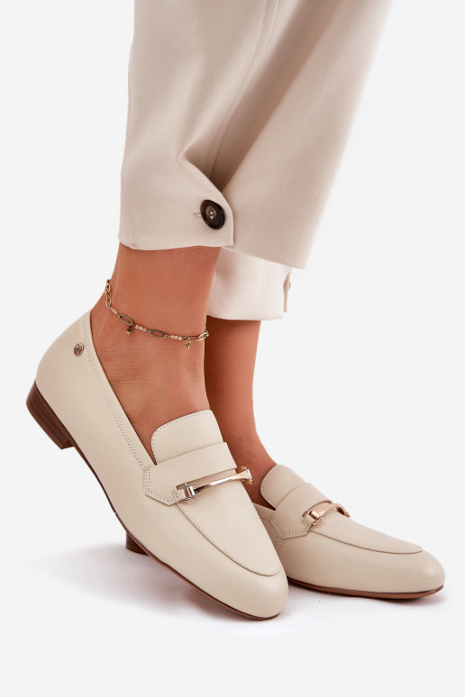 Pelle scarpe mocassini da donna Deveciejka K6809-04 beige