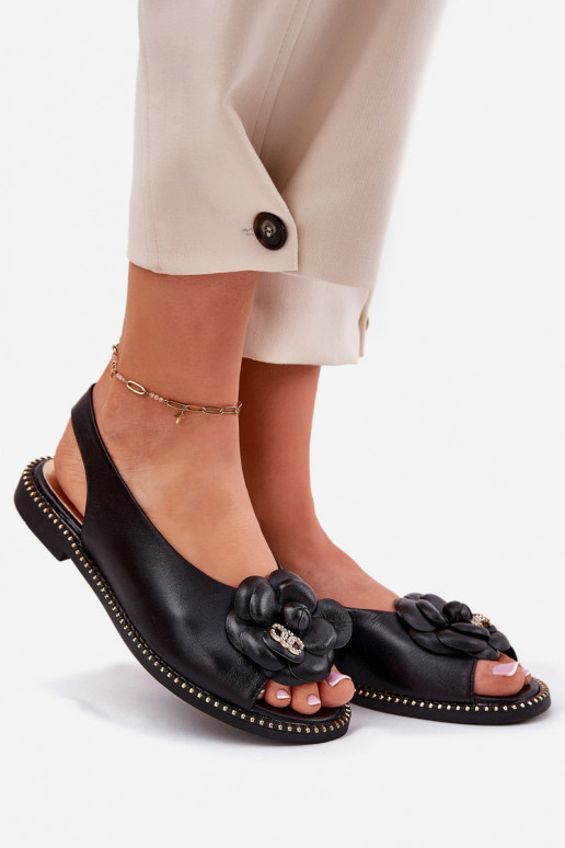 Pelle Sandali bassi con ornamenti CheBello 4642 colore nero Pelle Sandali bassi con ornamenti CheBello 4642 colore nero