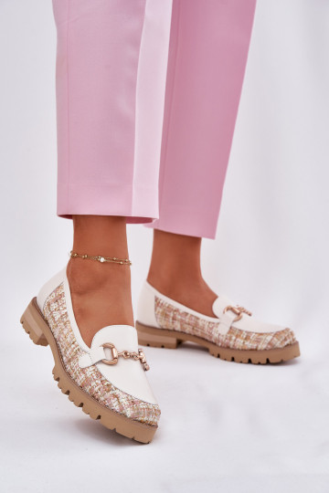 Pelle mocassini da donna Ze colore doratom Detalem Laura Messi 2938 colore avorio 2