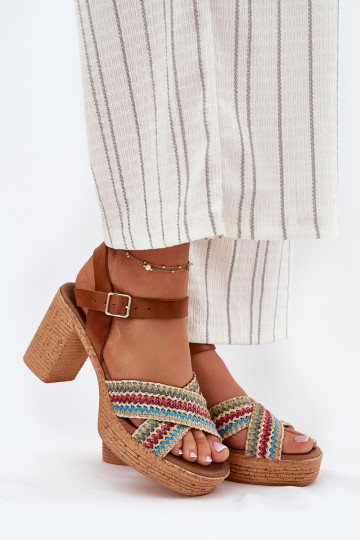 Sandali da donna con tacco Con treccia A Paskach Zazoo 40460 colore marrone