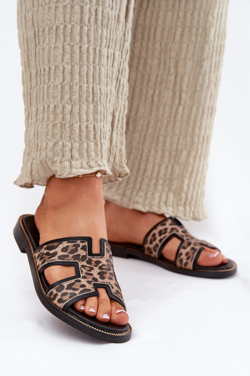 Pelle isoscele Pantofole con motivi di pelliccia di leopardo Zazoo 40383 colore nero Pelle isoscele Pantofole con motivi di pelliccia di leopardo Zazoo 40383 colore nero