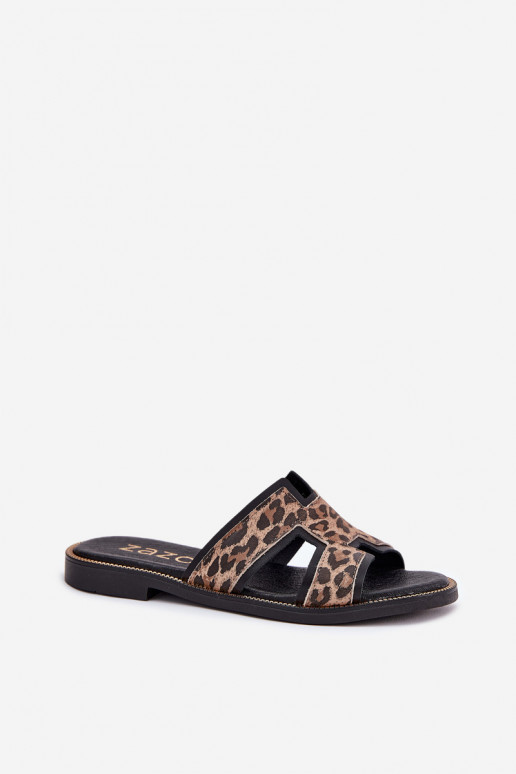 Pelle isoscele Pantofole con motivi di pelliccia di leopardo Zazoo 40383 colore nero Pelle isoscele Pantofole con motivi di pelliccia di leopardo Zazoo 40383 colore nero