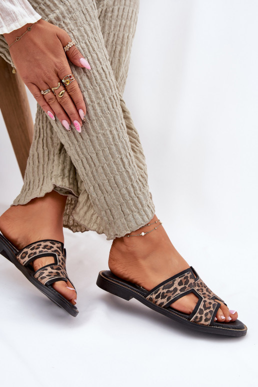 Pelle isoscele Pantofole con motivi di pelliccia di leopardo Zazoo 40383 colore nero Pelle isoscele Pantofole con motivi di pelliccia di leopardo Zazoo 40383 colore nero