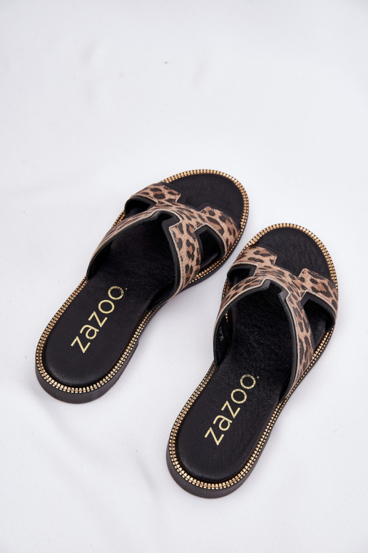 Pelle isoscele Pantofole con motivi di pelliccia di leopardo Zazoo 40383 colore nero Pelle isoscele Pantofole con motivi di pelliccia di leopardo Zazoo 40383 colore nero