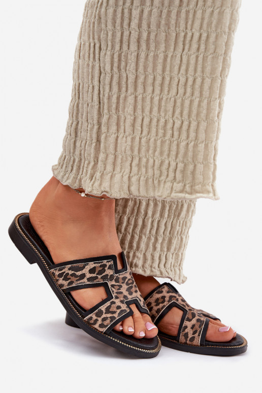 Pelle isoscele Pantofole con motivi di pelliccia di leopardo Zazoo 40383 colore nero Pelle isoscele Pantofole con motivi di pelliccia di leopardo Zazoo 40383 colore nero