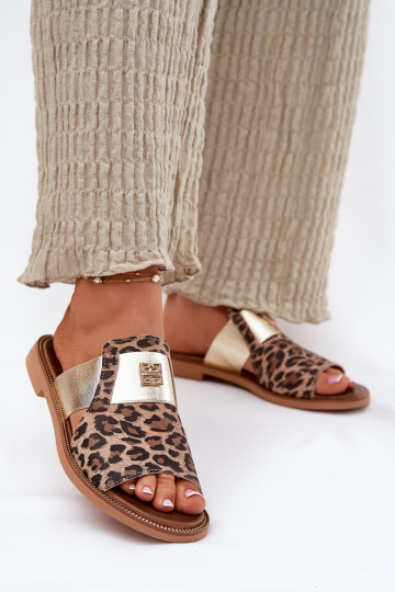 Stile elegante Pantofole Realizzato in pelle naturale con tacchi larghi Zazoo 40423 con motivi di pelliccia di leopardo 2