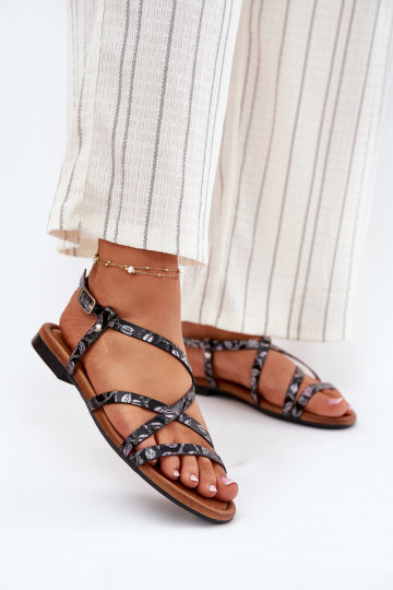 Sandali neri piatti da donna Tai Turiciejka 06635-05 2