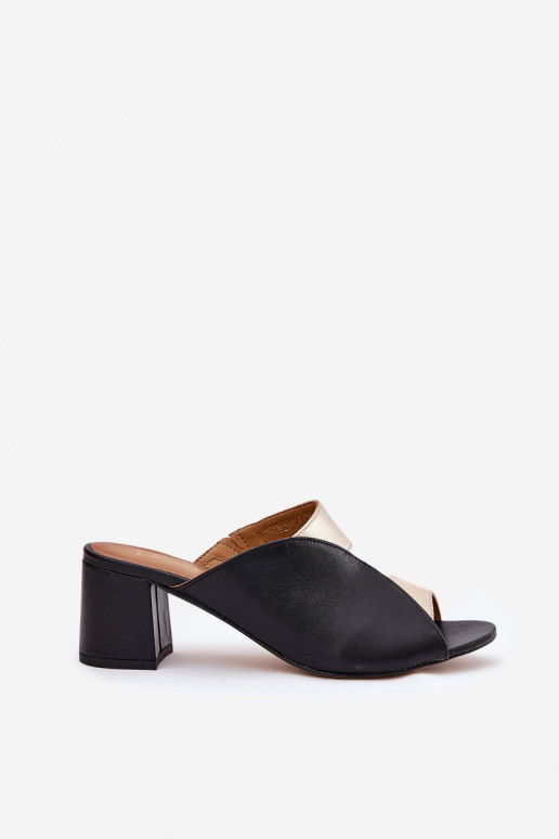 Pantofole in pelle Femminile con i tacchi Deveciejka 06943-25 Nero e-colore dorato Pantofole in pelle Femminile con i tacchi Deveciejka 06943-25 Nero e-colore dorato