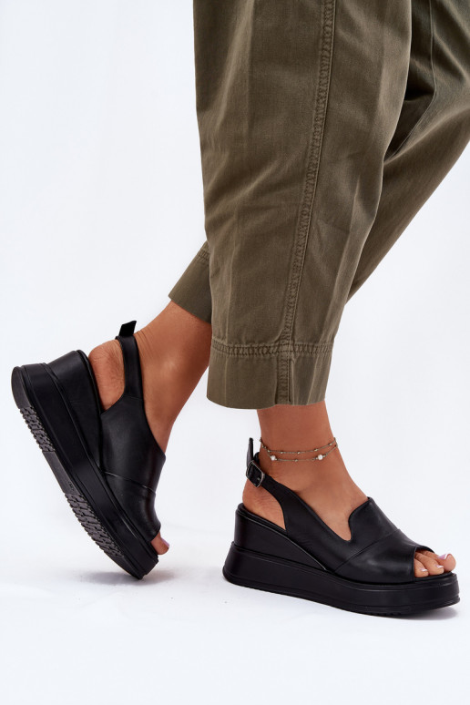 Pelle Femminile Sandali con plateau Artiker 52C0484 colore nero