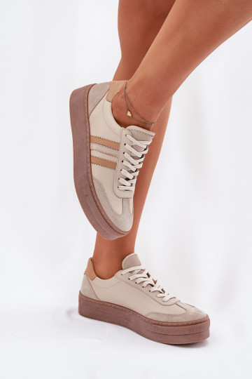 Scarpe sportive in pelle da uomo con plateau Zazoo N1234 color sabbia