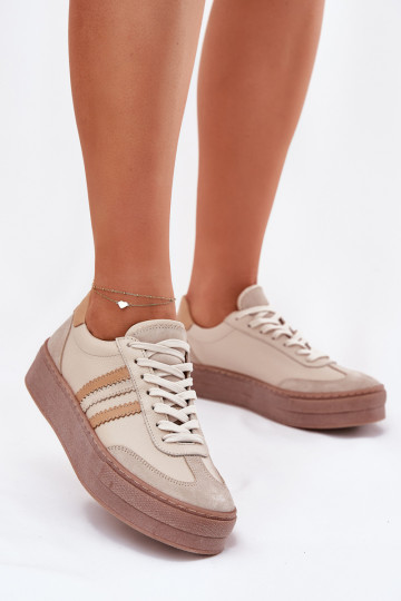 Scarpe sportive in pelle da uomo con plateau Zazoo N1234 color sabbia 2