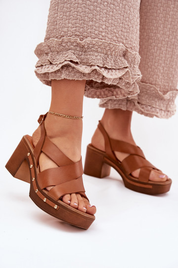 Sandali da donna con tacco Zazoo 1081 colore marrone