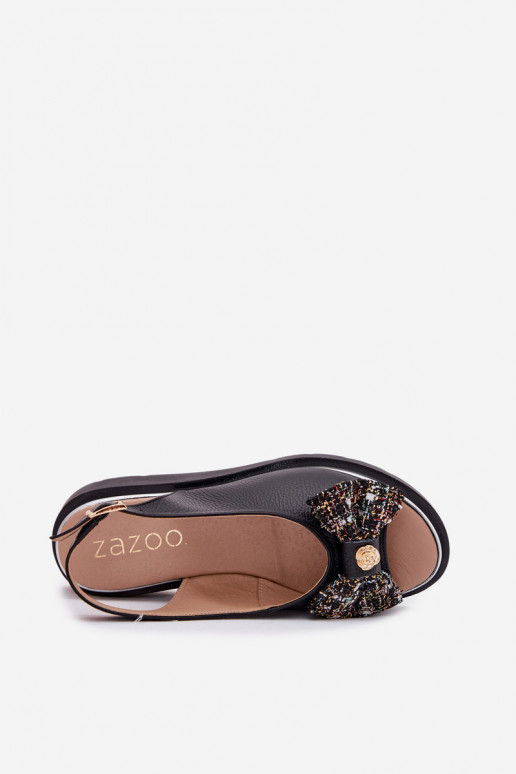 Sandali da donna Femminile Su un cuneo con nastri Zazoo 1882 colore nero Sandali da donna Femminile Su un cuneo con nastri Zazoo 1882 colore nero