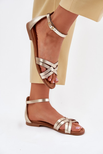 Sandali da donna Femminile con tacchi larghi Deveciejka 07029-25 colore dorato