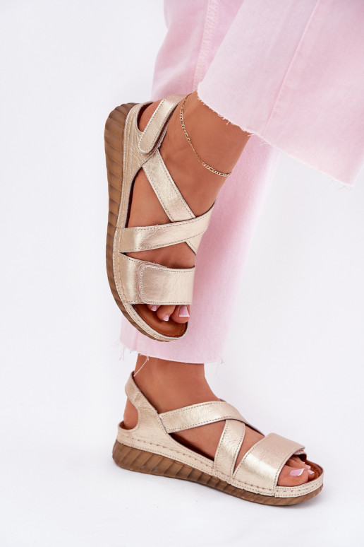 Sandali da donna Femminile con chiusure adesive Deveciejka L6848-25 colore dorato