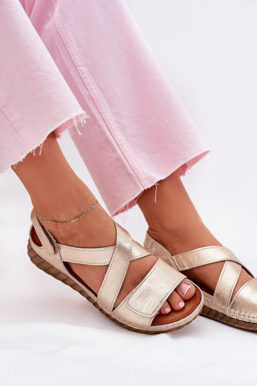 Sandali da donna Femminile con chiusure adesive Deveciejka L6848-25 colore dorato