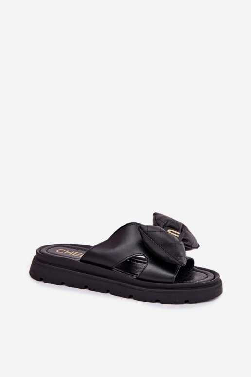 Pantofole in pelle Femminile con una piattaforma con nastri CheBello 4647 colore nero Pantofole in pelle Femminile con una piattaforma con nastri CheBello 4647 colore nero