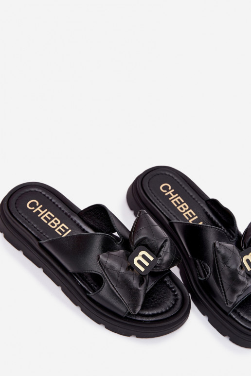 Pantofole in pelle Femminile con una piattaforma con nastri CheBello 4647 colore nero Pantofole in pelle Femminile con una piattaforma con nastri CheBello 4647 colore nero