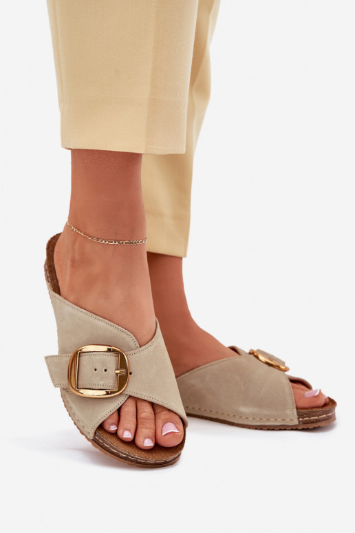 Pantofole in pelle con fibbie dorate Deveciejka 07000-22 PistacjoAe Pantofole in pelle con fibbie dorate Deveciejka 07000-22 PistacjoAe