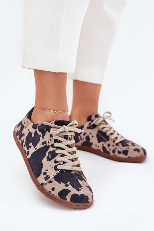 dalla pelle scamosciata scarpe casual Barefoot Femminile IN Łaty Zazoo N1120 marrone-beige dalla pelle scamosciata scarpe casual Barefoot Femminile IN Łaty Zazoo N1120 marrone-beige