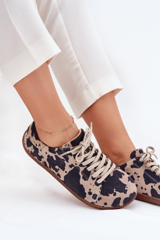 dalla pelle scamosciata scarpe casual Barefoot Femminile IN Łaty Zazoo N1120 marrone-beige dalla pelle scamosciata scarpe casual Barefoot Femminile IN Łaty Zazoo N1120 marrone-beige