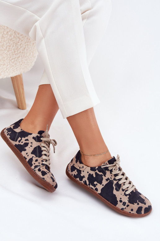 dalla pelle scamosciata scarpe casual Barefoot Femminile IN Łaty Zazoo N1120 marrone-beige dalla pelle scamosciata scarpe casual Barefoot Femminile IN Łaty Zazoo N1120 marrone-beige