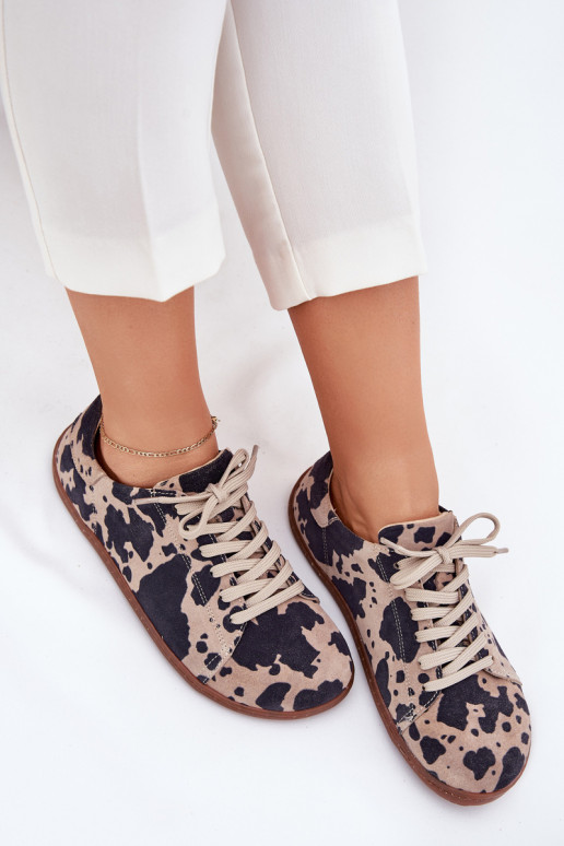 dalla pelle scamosciata scarpe casual Barefoot Femminile IN Łaty Zazoo N1120 marrone-beige dalla pelle scamosciata scarpe casual Barefoot Femminile IN Łaty Zazoo N1120 marrone-beige